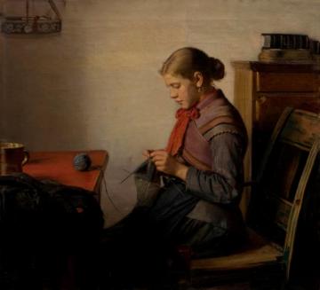 Skagen girl, Maren Sofie, knitting Artwork by Michael Peter Ancher