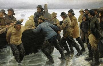 Fishermen Launching A Rowing Boat Artwork by Michael Peter Ancher