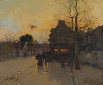 Village,un Soir D'automne Artwork by Eugene Galien-Laloue