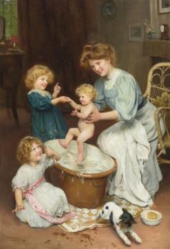 Baby's Bath Time Artwork by Arthur John Elsley