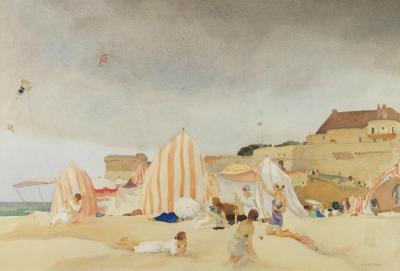 Flying Kites On The Beach, St Malo Artwork by Sir William Russell Flint
