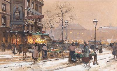 Un Marche Au Soir Artwork by Eugene Galien-Laloue