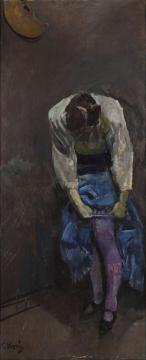Girl who binds her garter Artwork by Christian Krohg