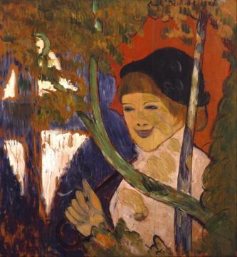 Breton Girl with a Red Umbrella Artwork by Émile Bernard