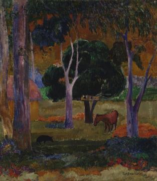 Landscape with a Pig and a Horse (Hiva Oa) Artwork by Paul Gauguin