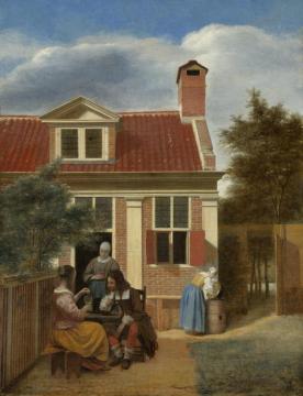 Figures in a Courtyard behind a House Artwork by Pieter de Hooch