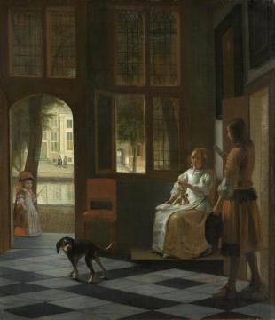 Man Handing a Letter to a Woman in the Entrance Hall of a House Artwork by Pieter de Hooch