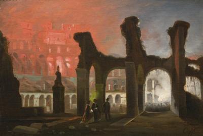 The Interior Of The Colosseum Illuminated By Fireworks Artwork by Ippolito Caffi