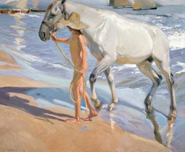 The Horse's Bath (el Bano Del Caballo) Artwork by Joaquin Sorolla y Bastida