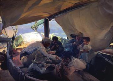 Comida en la barca Artwork by Joaquin Sorolla y Bastida