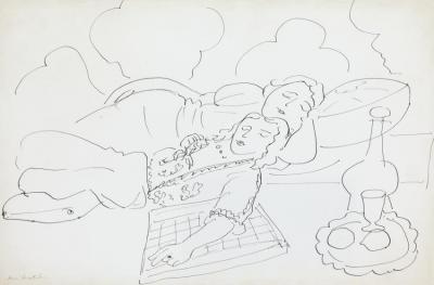 Le Repos Des Modeles, Fond Ornemental Et Damier Artwork by Henri Matisse