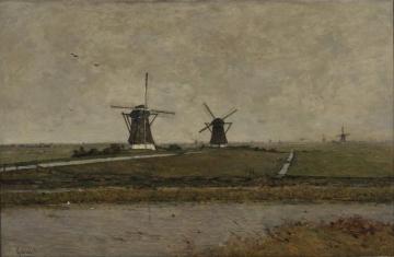 Polder with Mills near Overschie Artwork by Paul Joseph Gabriel
