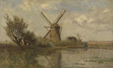 Mill on a lake Artwork by Paul Joseph Gabriel