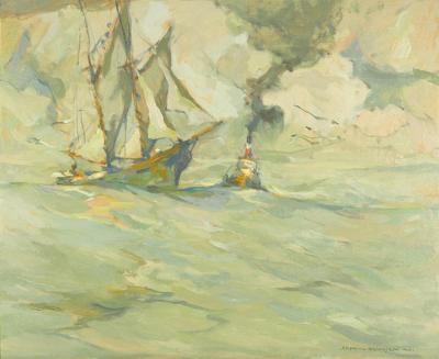 Towboat Longside Artwork by Armin Hansen