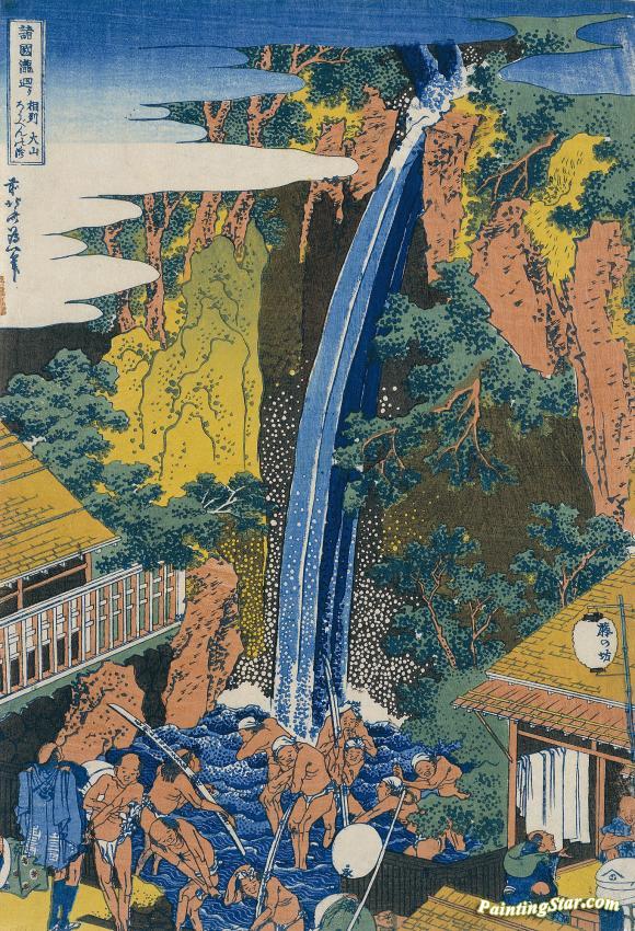 Roben Waterfall At Ohyama Artwork by Katsushika Hokusai