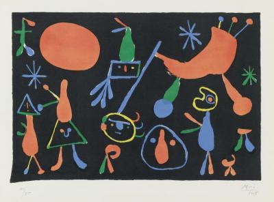 Personnages Sur Fond Noir Artwork by Joan Miró