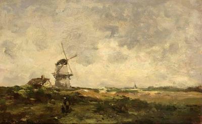 A Windmill In A Polder Landscape Artwork by Jan Weissenbruch