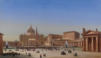 La Benedizione Papale Dalla Basilica Di San Pietro Artwork by Ippolito Caffi