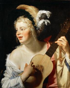 Woman Playing The Guitar(1624) Artwork by Gerard van Honthorst