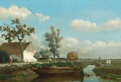 A Polder Landscape With A Figure On A Barge Artwork by Jan Weissenbruch