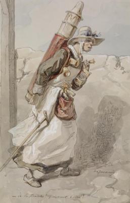 Woman Chocolate Vendor Artwork by Paul Gavarni