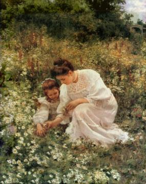 Picking Wild Flowers, Picking Daisies, 1905 Artwork by Hermann Seeger