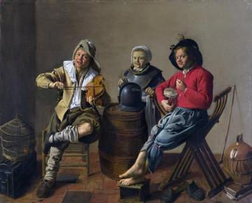 Two Boys And A Girl Making Music Artwork by Jan Miense Molenaer