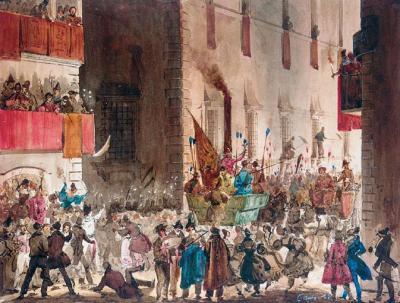 Carnival In The Via Del Campo, Rome Artwork by Ippolito Caffi