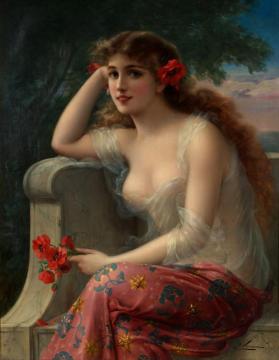 Girl With A Poppy Artwork by Emile Vernon