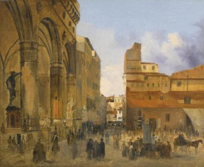 Florence, A View Of The Piazza Della Signoria With The Loggia Dei Lanzi At Left Artwork by Ippolito Caffi