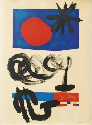 Lune Rouge Et Etoile Noire. Lithographie Originale En Couleurs, 1955 Artwork by Joan Miró