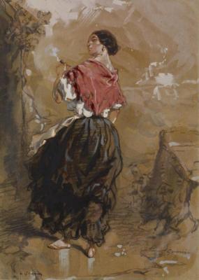 Peasant Girl Smoking,1849 Artwork by Paul Gavarni