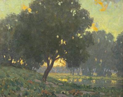 A Peaceful Pond At Sunset Artwork by Granville Redmond