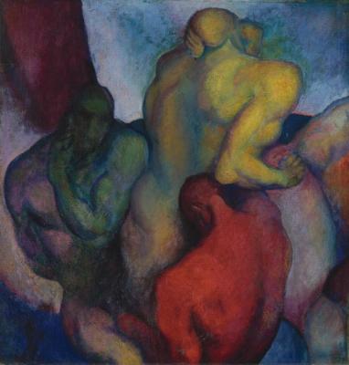 Three Figures Artwork by Thomas Hart Benton