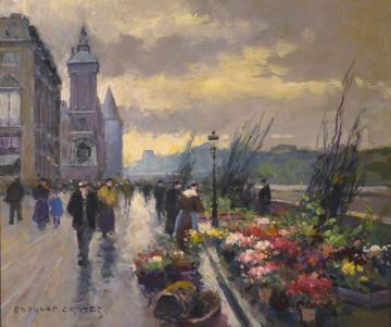 Marché Aux Fleurs,quai De I'horloge Artwork by Edouard Léon Cortes