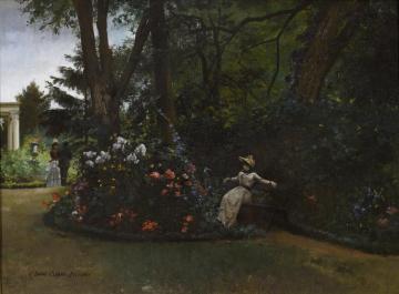 Elegant Figures In A Flower Garden Artwork by Louis-Robert Carrier-Belleuse