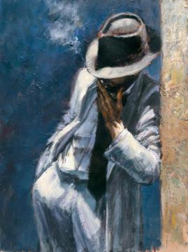 Man In White Suit Blue Artwork by Fabian Perez