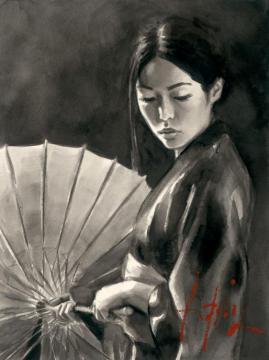 Michiko With Umbrella Ii Artwork by Fabian Perez