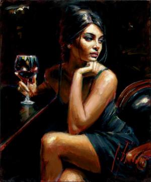 Saba At Las Brujas Iv With Red Wine Artwork by Fabian Perez