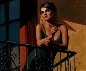 Saba At The Balcony Vii Black Dress Artwork by Fabian Perez