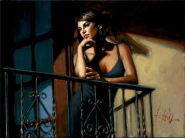 Saba At The Balcony Viii Black Dress Artwork by Fabian Perez