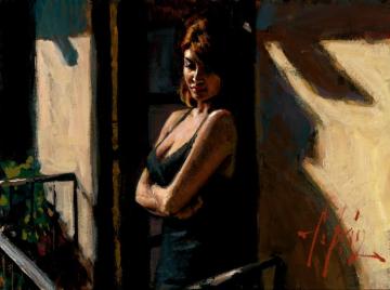 Saba At The Balcony With Black Dress Artwork by Fabian Perez
