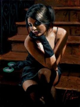 Saba On The Stairs I Artwork by Fabian Perez