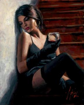 Saba On The Stairs White Wall Artwork by Fabian Perez