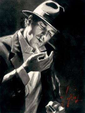 Study For Man Lighting Cigarette Artwork by Fabian Perez