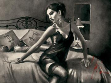 Tess On Red Bed Artwork by Fabian Perez