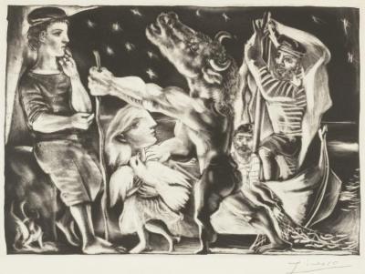 Minotaure Aveugle Guide Par Une Fillette Dans La Nuit,blind Minotaur Guided By A Young Girl In The Night, Plate 97 From The Suite Vollard Artwork by Pablo Picasso