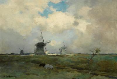 Windmills In A Polder Landscape Artwork by Jan Weissenbruch