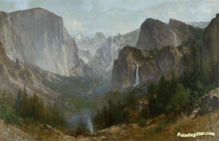 Indians At Campfire, Yosemite Valley, C.1885 Artwork by Thomas Hill