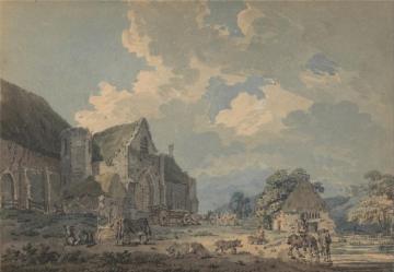 The Tithe Barn At Abbotsbury With The Abbey On The Hill Artwork by Thomas Girtin